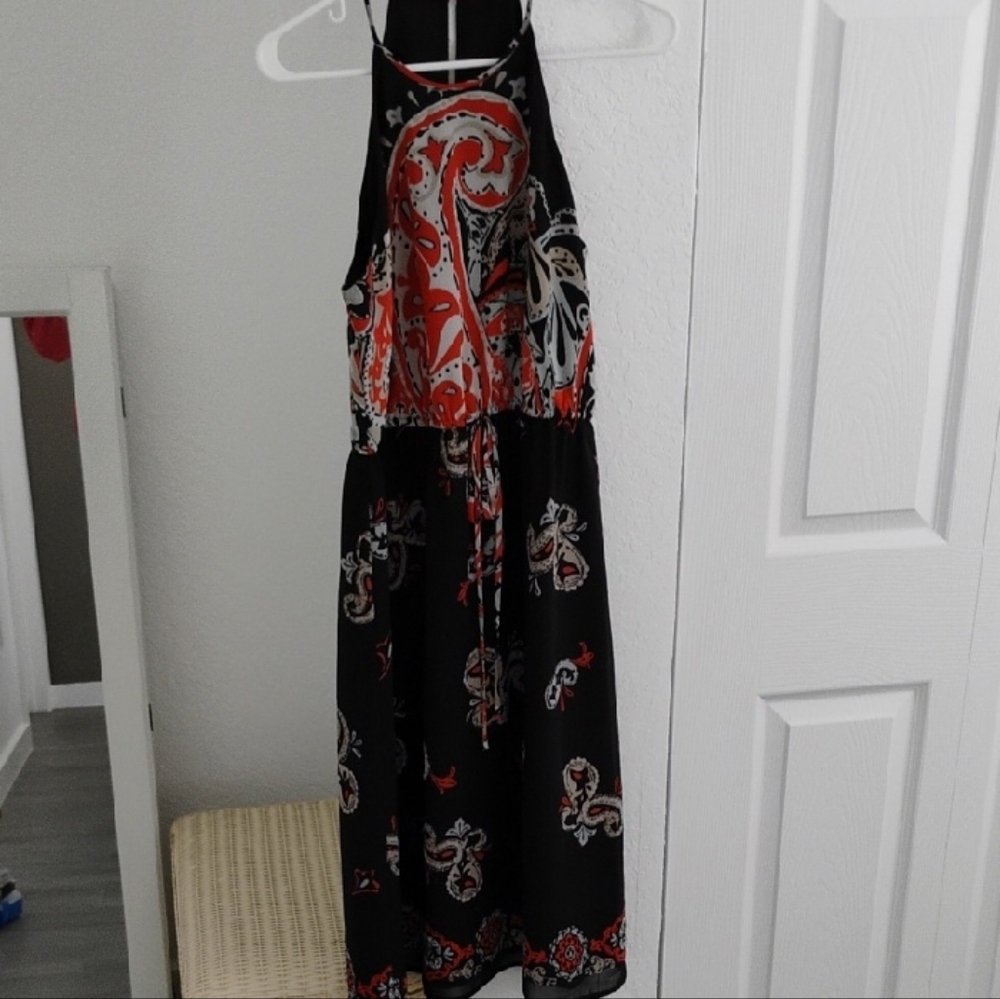 LOFT Black and Red Halter Sundress for Wedding